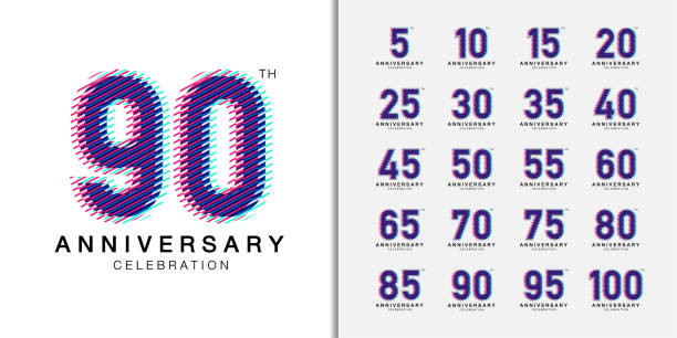 ilustrações de stock, clip art, desenhos animados e ícones de set of trendy anniversary logotype. multicolor anniversary celebration design. - 10 speed