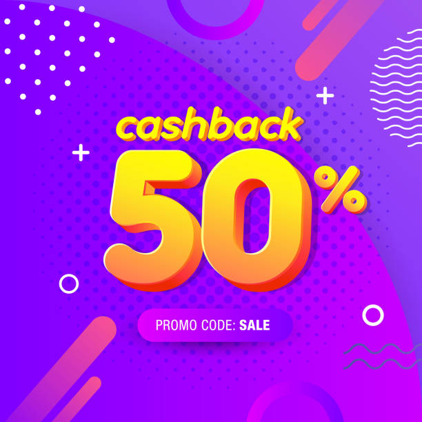 illustrations, cliparts, dessins animés et icônes de modèle de conception banner moderne avec 50% offre de cashback - percentage sign flash