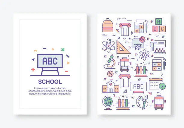 Vector illustration of School Concept Line Style Cover Design for Annual Report, Flyer, Brochure.