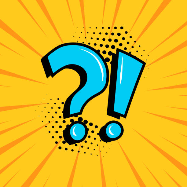 Question mark and exclamation point, blue signs on yellow comic banner in pop art style. Vector Question mark and exclamation point, blue signs on yellow comic banner in pop art style. Vector illustration exclamation point stock illustrations
