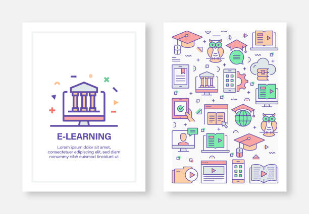 E-Learning Concept Line Style Cover Design for Annual Report, Flyer, Brochure. E-Learning Concept Line Style Cover Design for Annual Report, Flyer, Brochure. progress report stock illustrations