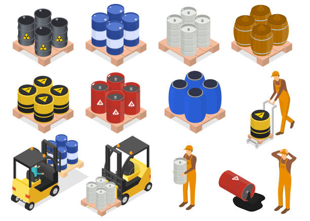 Barrels Sign 3d Icon Set Isometric View. Vector Barrels Sign 3d Icon Set Isometric View Include of Fuel, Man and Car. Vector illustration of Icons man wearing a barrel stock illustrations