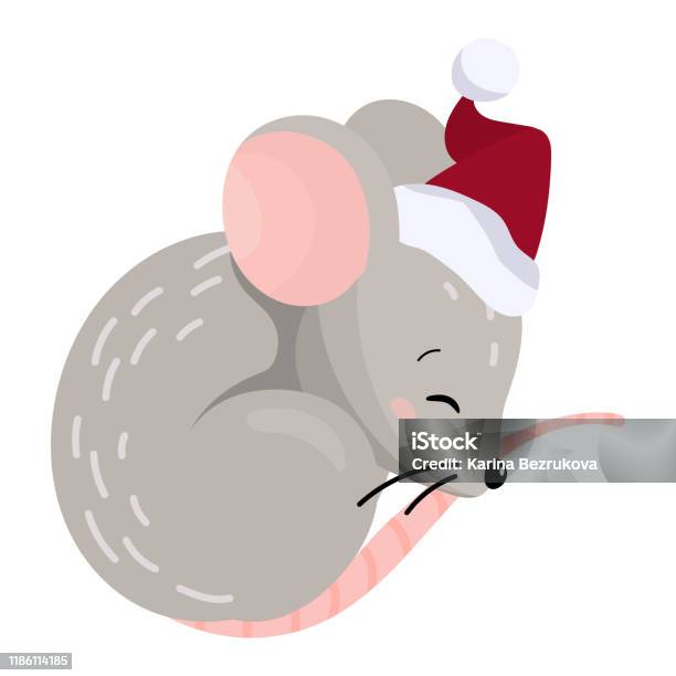 Ilustración de Lindo Ratón De Dibujos Animados Durmiendo En Un Sombrero  Rojo De Navidad Diseño De Año Nuevo 2020 y más Vectores Libres de Derechos  de Ratón - Animal - iStock
