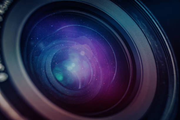 istock Close up beautiful camera lens on a black background. Macro view. 1186116561
