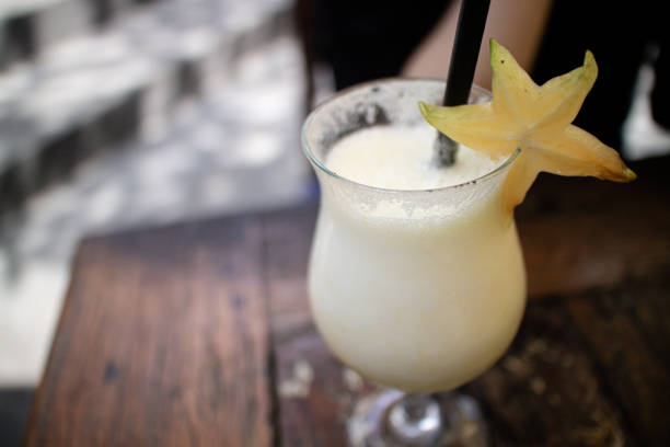 A fresh pinapple flavoured tropical cocktail ready to drink, pina colada