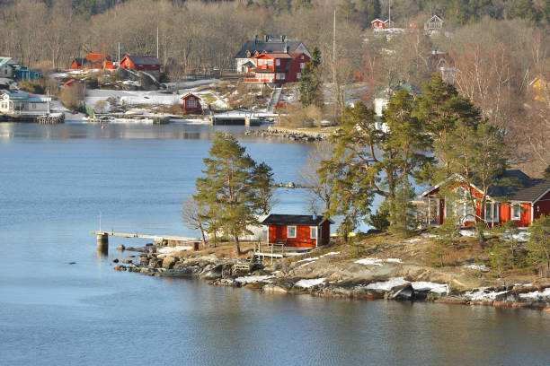 stockholm archipelago, largest archipelago in sweden, in baltic sea. spring landscape - stockholm sweden sea winter imagens e fotografias de stock
