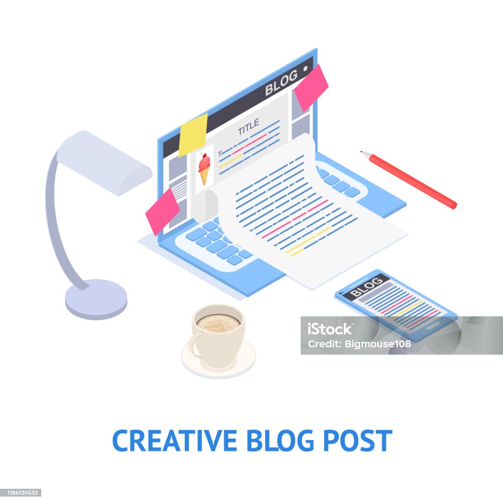 Creative Blog Post Concept Card 3d Isometric View Vector Stock ...