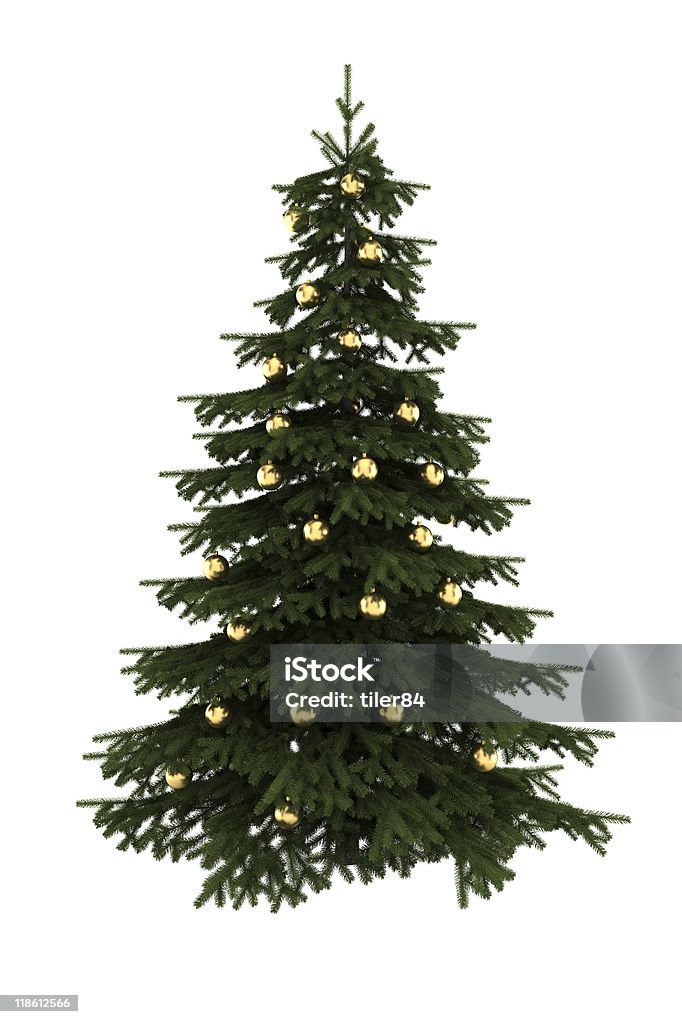 Árvore de Natal com bolas de ouro isolado no fundo branco - Foto de stock de Bola de Árvore de Natal royalty-free