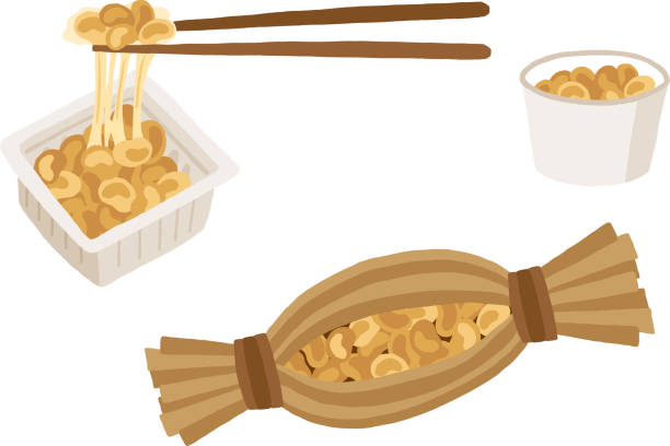 stockillustraties, clipart, cartoons en iconen met japanse natto en eetstokjes set - natto