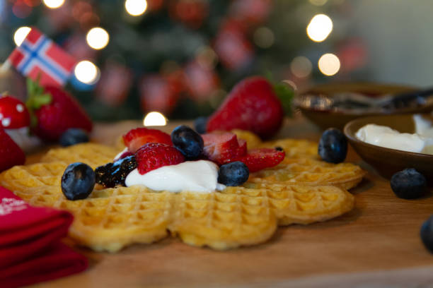 istock Norwegian waffles served with fresh berries 1186131892
