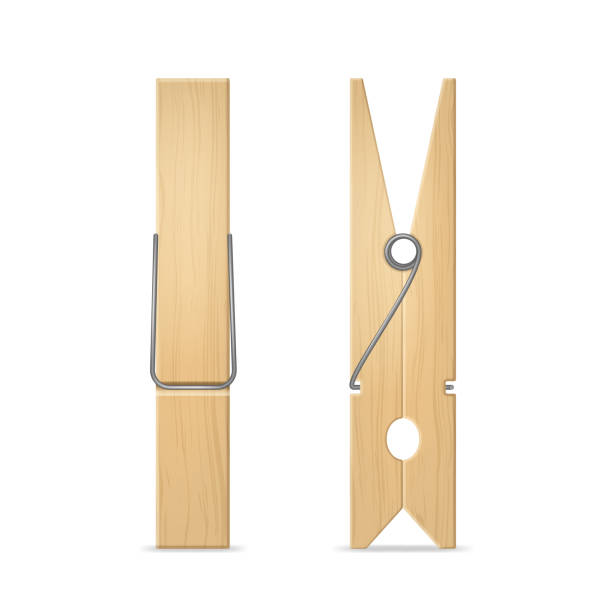 Realistic 3d Detailed Wooden Clothes Peg Set. Vector Realistic 3d Detailed Wooden Clothes Peg Set for Laundry and House Side and Front View. Vector illustration of Clothespin clothespin wood stock illustrations