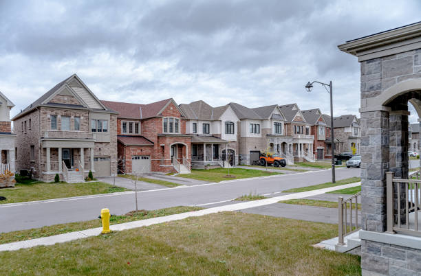 Exterior of North American suburban street in newly constructed subdivision.