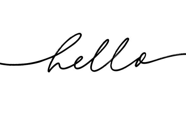 ilustrações de stock, clip art, desenhos animados e ícones de hello mono line hand drawn lettering. freehand word isolated vector calligraphy. - line art welcome sign white black