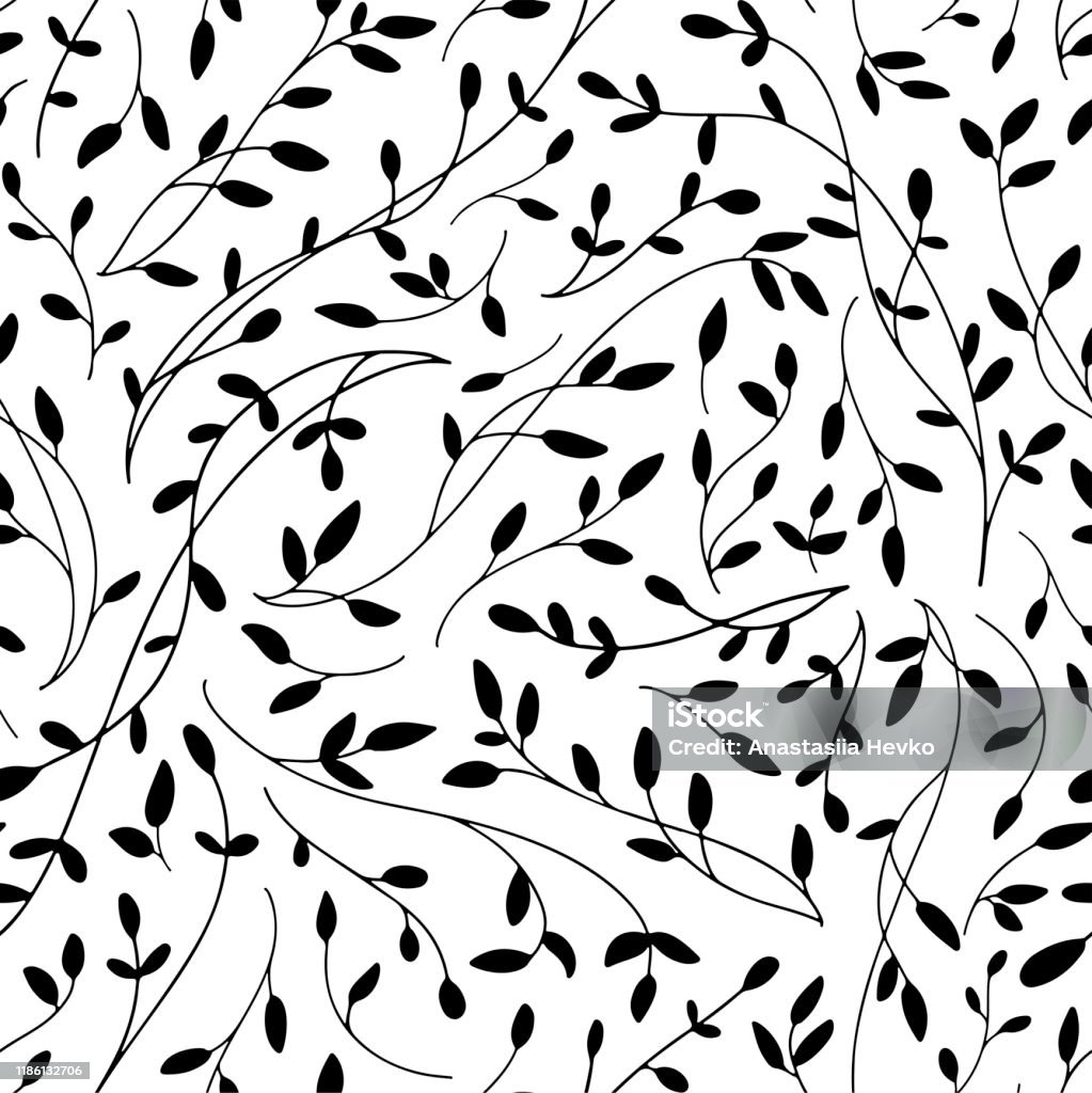 Monocolor Pattern Tangled Thin Twigs Vector Seamless Pattern Plant Branches Silhouettes ...