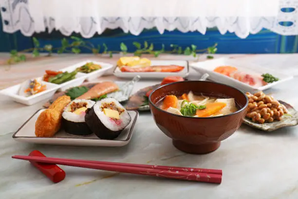 Delicious Japanese cuisines on the dining table