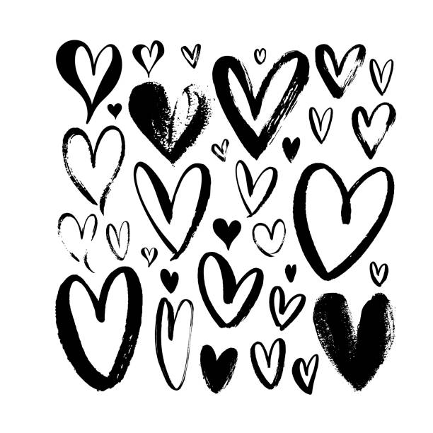 ハートスケッチコレクション。白い背景に隔離された手描きのラフブラシハート。 - heart shape valentines day love grunge点のイラスト素材／クリップアート素材／マンガ素材／アイコン素材