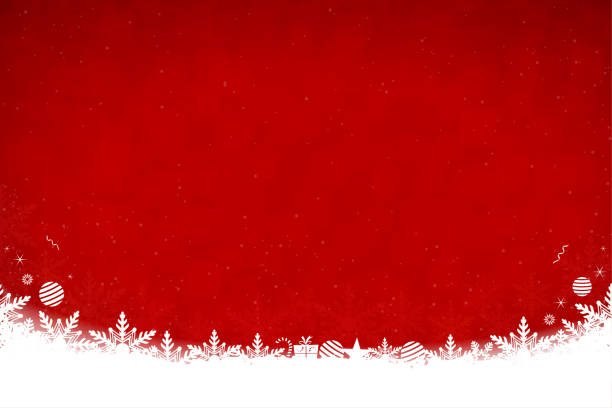 weiß gefärbter schnee und schneeflocken am boden einer roten horizontalen weihnachten hintergrund vektor-illustration - pleated stock-grafiken, -clipart, -cartoons und -symbole