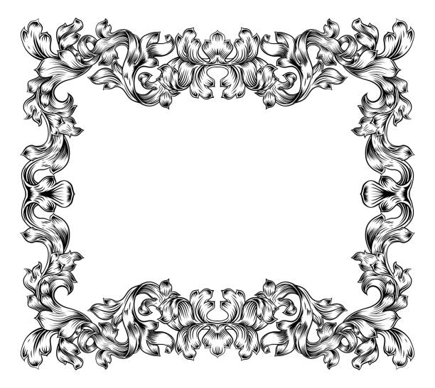 ramka obramowanie wzór filigree zwój liść vintage - victorian style frame picture frame wreath stock illustrations
