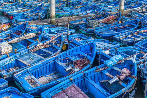 Fishing boats in the port of Essaouira in Morocco.