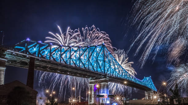 The illuminated Jacques Cartier Bridge.