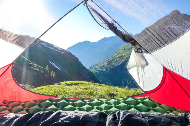 istock Schladming - A tent through view on the mountains 1186133877