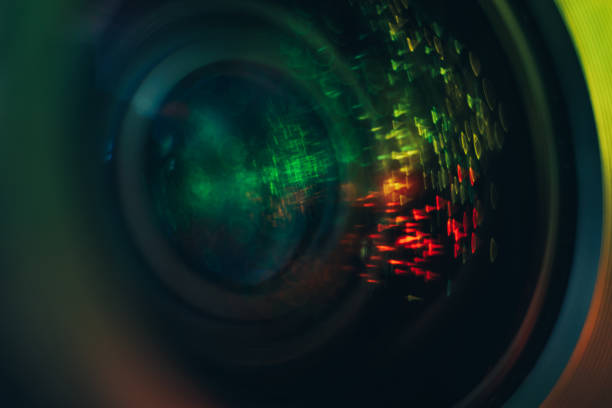istock Beautiful abstract camera lens background multi colored glass reflection. Macro photography view. 1186134777