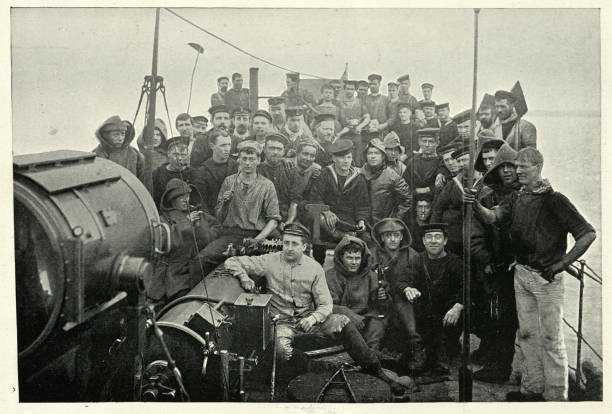 istock British Royal navy crew, Torpedo-boat destroyer, HMS Sturgeon 1186134780