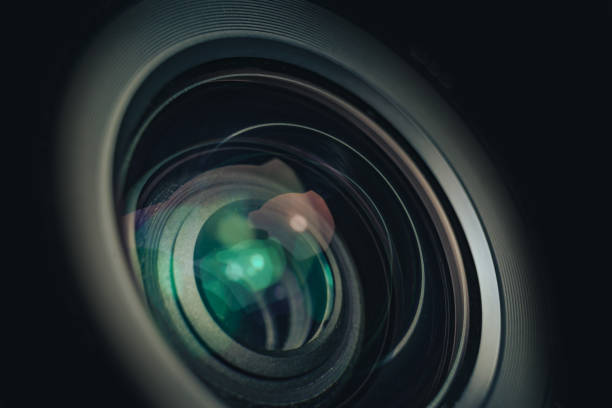 istock Close up beautiful camera lens on a black background. Macro view. 1186134909