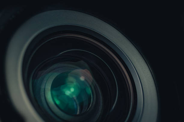istock Close up beautiful camera lens on a black background. Macro view. 1186134964