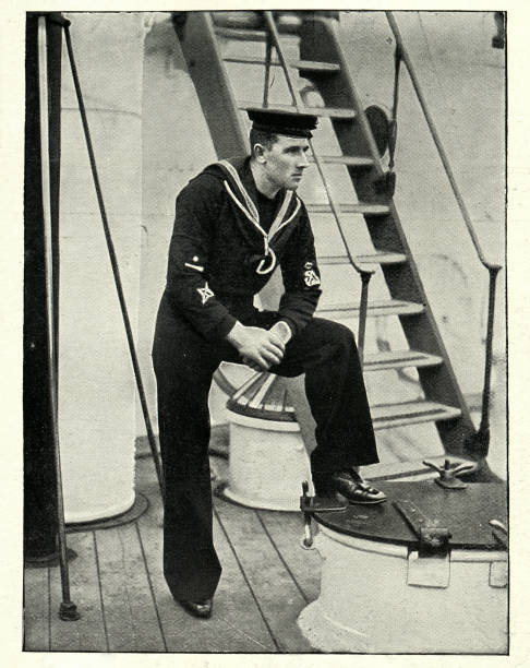 Royal Navy sailor, Coxswain of HMS Theseus, 1890s, 19th Century Vintage photograph of a Royal Navy sailor, Coxswain of HMS Theseus, 1890s, 19th Century vintage sailor stock pictures, royalty-free photos & images