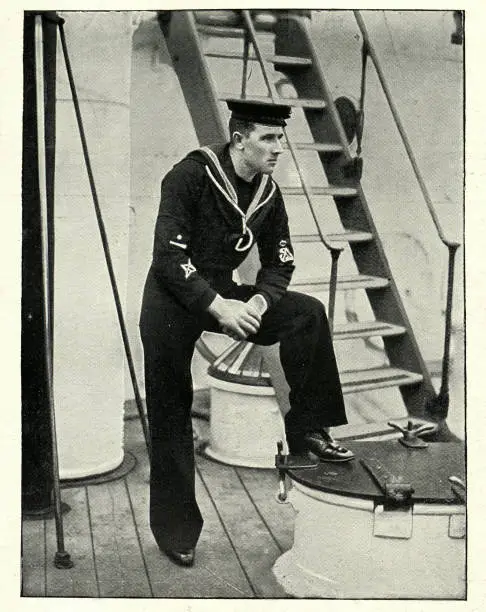 Vintage photograph of a Royal Navy sailor, Coxswain of HMS Theseus, 1890s, 19th Century