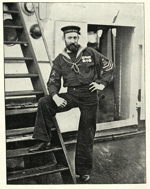 Royal Navy sailor, Petty officer HMS Blake, 1890s, 19th Century Vintage photograph of a Royal Navy sailor, Petty officer Moore of HMS Blake, 1890s, 19th Century vintage sailor stock pictures, royalty-free photos & images