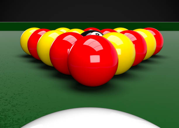 english pool billiards balls table set up 3d render - sala de bilhar ilustrações imagens e fotografias de stock