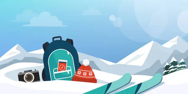 Vector illustration of Skiing and traveling on the mountains