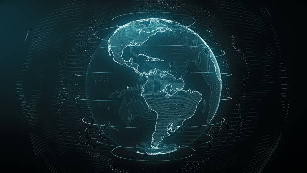 istock Futuristic Earth America skyline. Data network around planet in digital age 1186141001