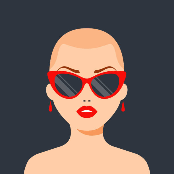 ilustrações de stock, clip art, desenhos animados e ícones de fashionable bald girl with glasses and red lips - mulher careca