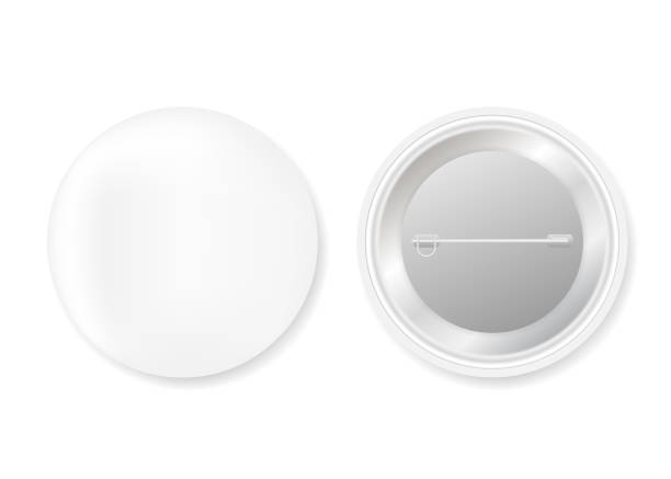 istock Pin badges. White round blank button. Souvenir magnet badging mockup. Vector stock illustration. 1186142003