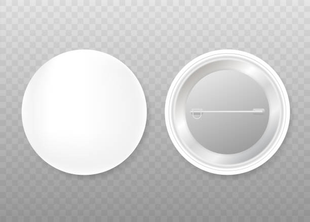 istock Pin badges. White round blank button. Souvenir magnet badging mockup. Vector stock illustration. 1186142028
