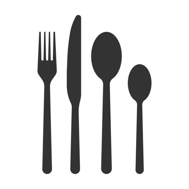 スプーンフォークナイフベクトルアイコン、レストランシンボル。ベクターストックイラスト。 - spoon fork table knife place setting点のイラスト素材／クリップアート素材／マンガ素材／アイコン素材