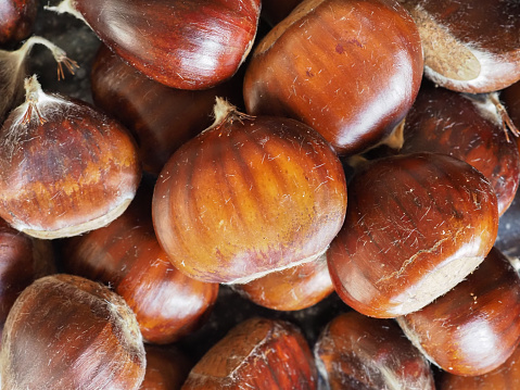 chestnuts food in a pan useful as a background