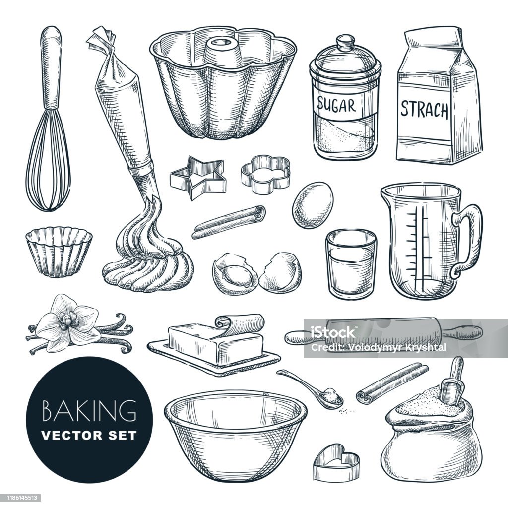 Baking Ingredients And Kitchen Utensil Icons Vector Flat Cartoon  Illustration Cooking And Recipe Design Elements Stock Illustration -  Download Image Now - iStock