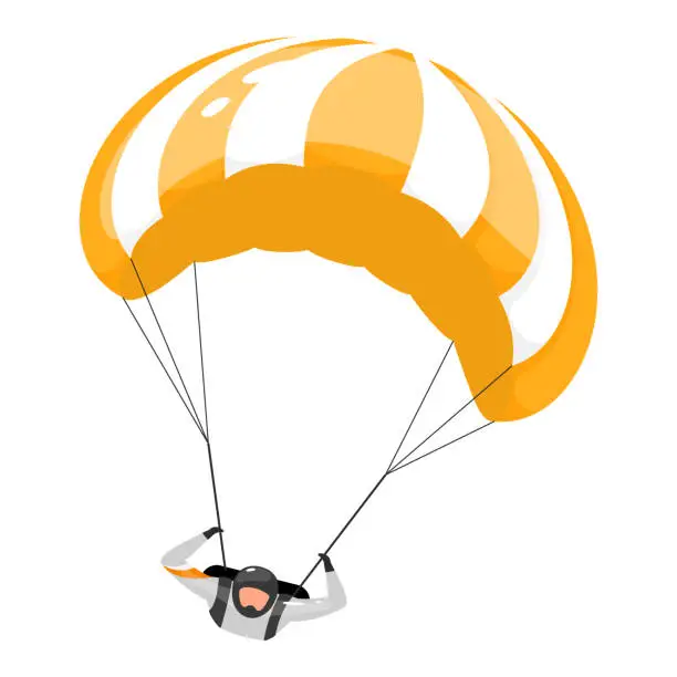 Vector illustration of Parachuting flat vector illustration. Skydiving experience. Extreme sports. Active lifestyle. Outdoor activities. Sportsman, parachutist isolated cartoon character on white background