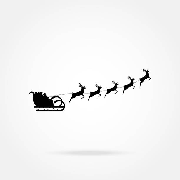 ilustrações de stock, clip art, desenhos animados e ícones de santa claus rides in a sleigh in harness on the reindeer - santas sack