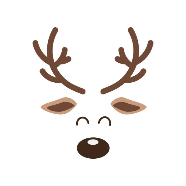 ilustraciones, imágenes clip art, dibujos animados e iconos de stock de reno nariz grande lindo cara de cerca aislada fondo blanco. tarjeta de navidad - reindeer