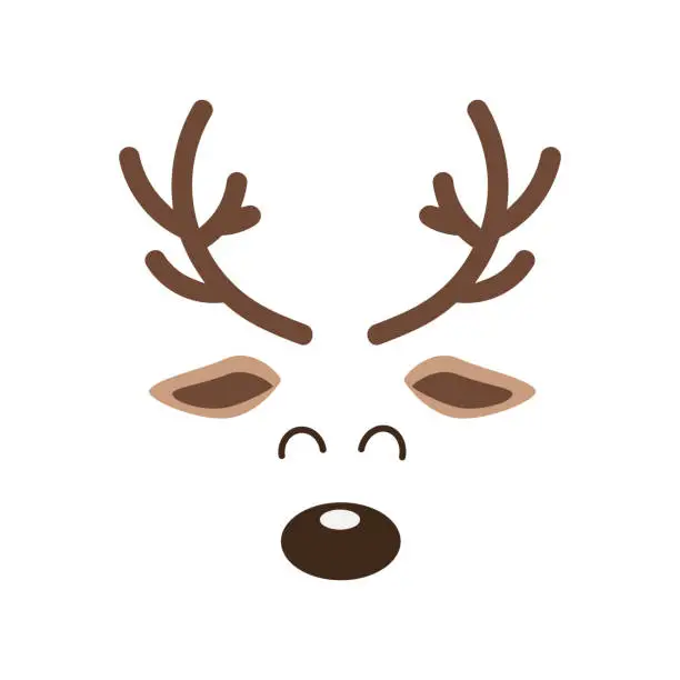Vector illustration of Reindeer big nose cute close up face isolated white background. Christmas card