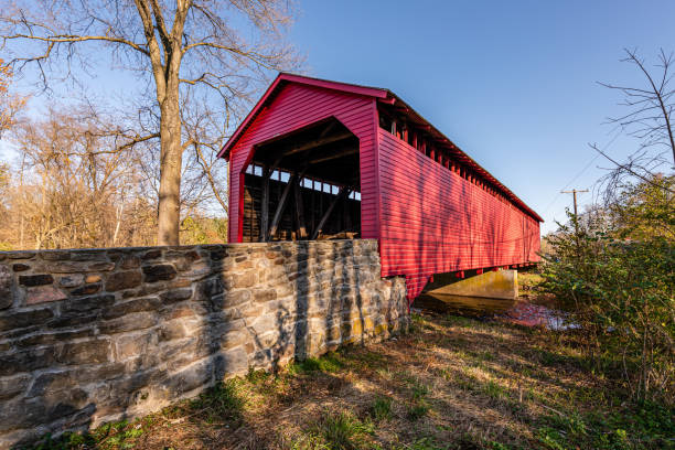 istock Evening Shadows on Utica Covered Bridge in Maryland 1186150085