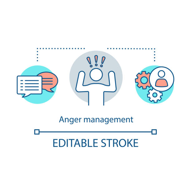 Anger management concept icon Anger management concept icon. Composure idea thin line illustration. Ways to control negative emotion. Feeling restraint. Dealing with anger. Vector isolated outline drawing. Editable stroke angry general manager stock illustrations