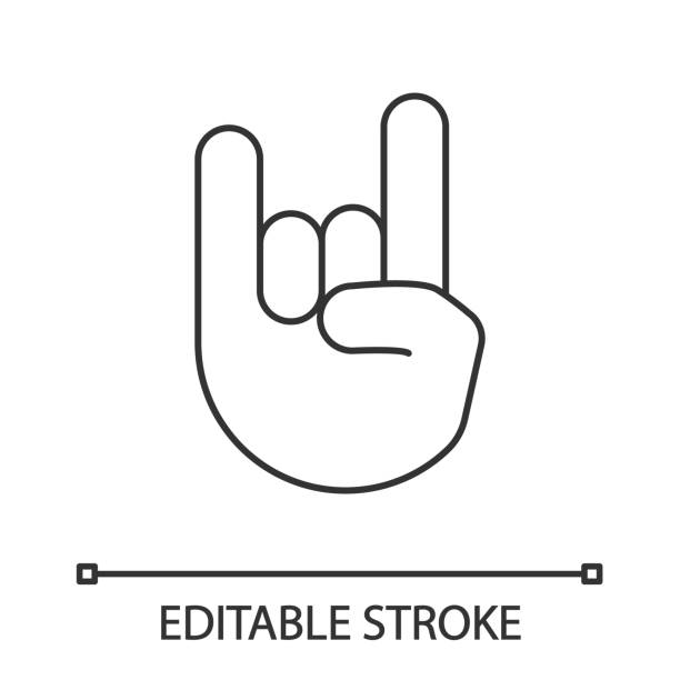 Rock on gesture linear icon Rock on gesture linear icon. Thin line illustration. Horns sign emoji. Devil fingers. Heavy metal hand gesture. Contour symbol. Vector isolated outline drawing. Editable stroke horn sign stock illustrations
