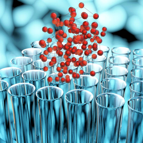Red Molecules  in the laboratory - 3d rendered illustration stock photo