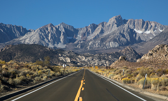 The granite peaks of the Sierra Nevada Mountain Range from Lake Sabrina near Bishop, California